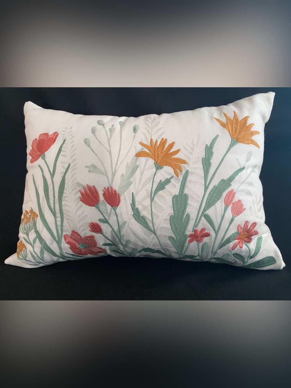 Sonoma Floral Embroidered Pillow in White with Coral and Yellow